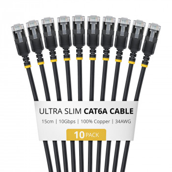 StarTech.com Slim Cat6a U/FTP tīkla kabelis RJ45, 0,15 m, melns, 10 gab.