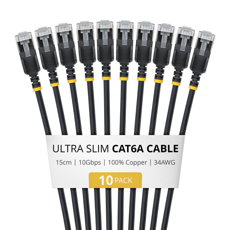 StarTech.com Slim Cat6a U/FTP tīkla kabelis RJ45, 0,15 m, melns, 10 gab.