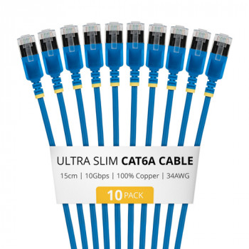 StarTech.com Slim Cat6a U/FTP Patch Cable RJ45, 0,15 m, Zils, 10-Pack