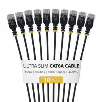 StarTech.com slaids Cat6a U/UTP savienojuma kabelis RJ45, 0,15 m, melns, 10 gab.