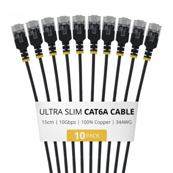 StarTech.com slaids Cat6a U/UTP savienojuma kabelis RJ45, 0,15 m, melns, 10 gab.