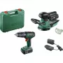 Bosch DIY komplekts UniversalImpact 18V + AdvancedOrbit 18V, 2x 2.0Ah Li-Ion akumulators, bezvadu triecienurbjmašīna-urbis + bezvadu ekscentriskā slīpmašīna, zaļš (06039D410A)