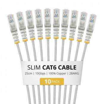 StarTech.com Slim Cat6 U/UTP tīkla kabelis RJ45, 0.25 m, pelēks, 10 gab.