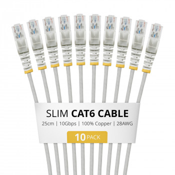 StarTech.com Slim Cat6 U/UTP tīkla kabelis RJ45, 0.25 m, pelēks, 10 gab.