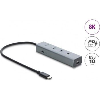 Delock 5 portu USB Type-C™ 10 Gbps centrmezgls ar 8K video izvadi un PD 3.0 100 vati (64379)