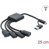 Delock 4 portu USB 5 Gbps kabeļa centrmezgls ar USB Type-C™ vai USB Type-A spraudni uz 2 x USB Type-A ligzdu + 2 x USB Type-C™ ligzdu - 25 cm (64375)