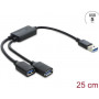 Delock 2 portu USB 5 Gbps Type-A kabeļa centrmezgls ar USB Type-A savienotāju 25 cm (64374)
