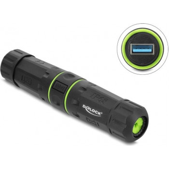 Delock USB kabeļa savienotājs USB 5 Gbps Type-A Female uz USB 5 Gbps Type-A Female ar M20 x 1.5 mm vītni IP68 pret putekļiem un ūdensdrošs (91842)