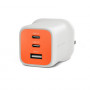 Targus HyperJuice Flex 65W GaN lādētājs, 3 porti (2x USB-C, 1x USB-A), ES kontaktdakša, vermiljona oranža