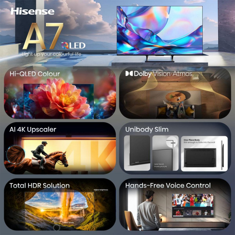 Hisense 65A7S QLED 4K VidaaOS 60Hz Dolby Vision IQ 2026 televizors