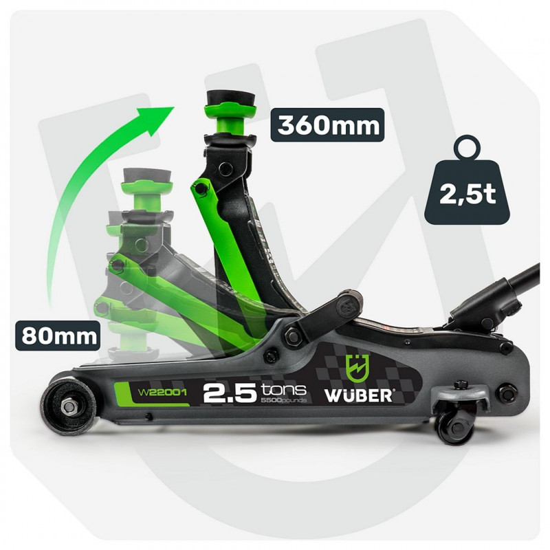 WUBER W22001 zemprofila automašīnas domkrats 2,5 t, 90-360 mm