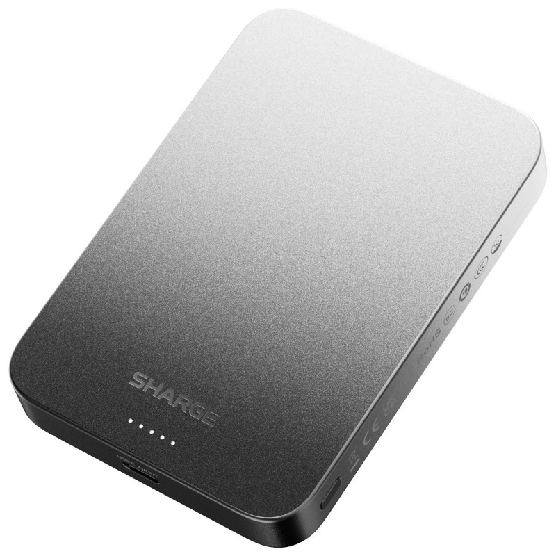 SHARGE AeroMag Air magnētiskais bezvadu ultra plānais power bank 10000mAh, 15W Qi2, 30W USB-C, melns