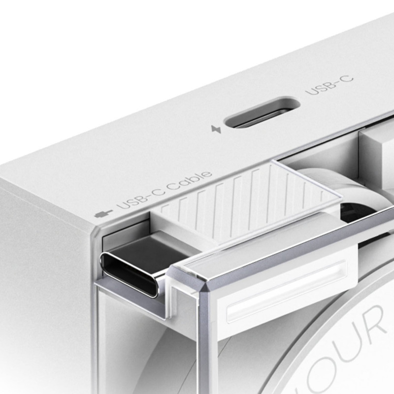 SHARGE Retractable 65 GaN lādētājs, 65W, 2x USB-C, iebūvēts USB-C kabelis - balts