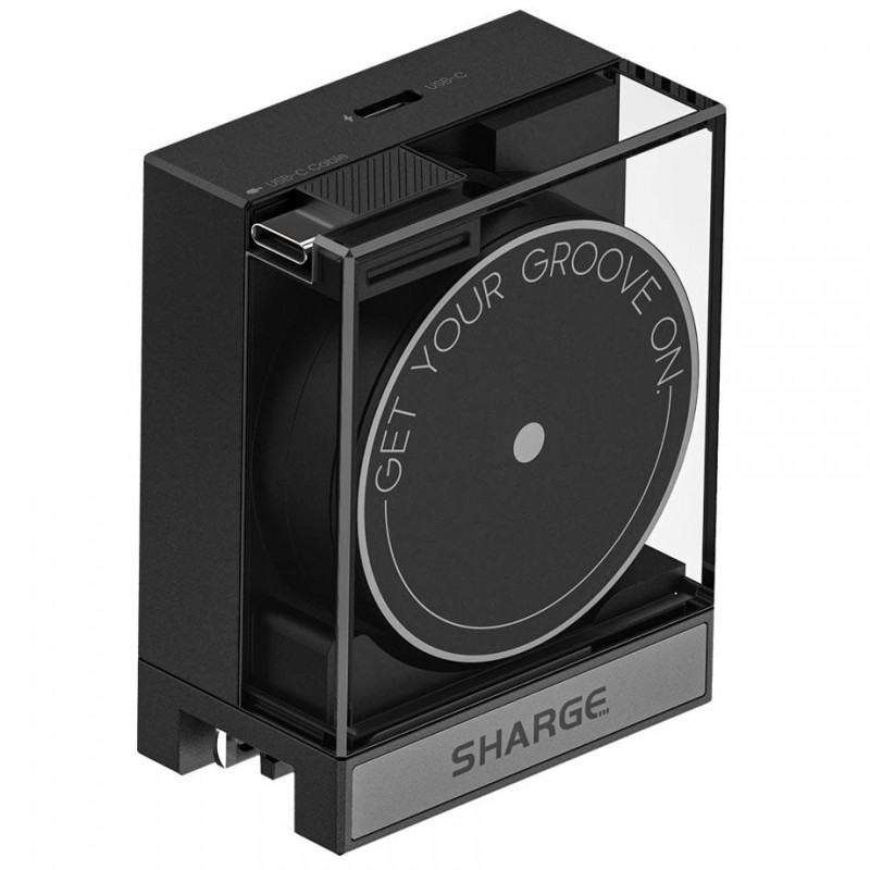 SHARGE Ievelkams 65 GaN lādētājs, 65 W, 2x USB-C, iebūvēts USB-C kabelis, melns