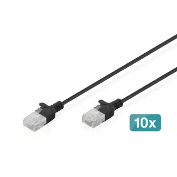 DIGITUS slaids Cat6 U/UTP savienojuma kabelis RJ45, 0,3 m, melns, LSZH, 10 gab.