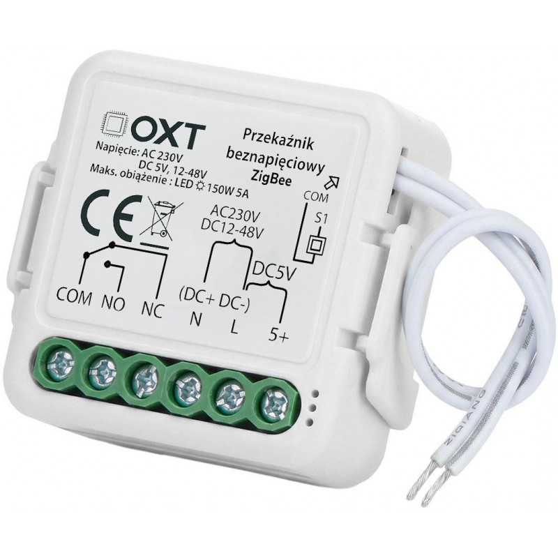 OXT T250DC Mini ZigBee Tuya releja modulis, bezpotenciāla, AC 230 V / DC 5 V / 12-48 V