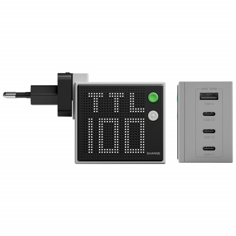 SHARGE Pixel 100 GaN lādētājs, 100W, 3x USB-C, 1x USB-A - pelēks