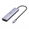 UGREEN 60515 7-in-1 USB-C daudzportu adapteris, 4K HDMI, Gigabit Ethernet, 100 W PD, pelēks