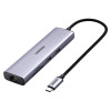 UGREEN 60515 7-in-1 USB-C daudzportu adapteris, 4K HDMI, Gigabit Ethernet, 100 W PD, pelēks