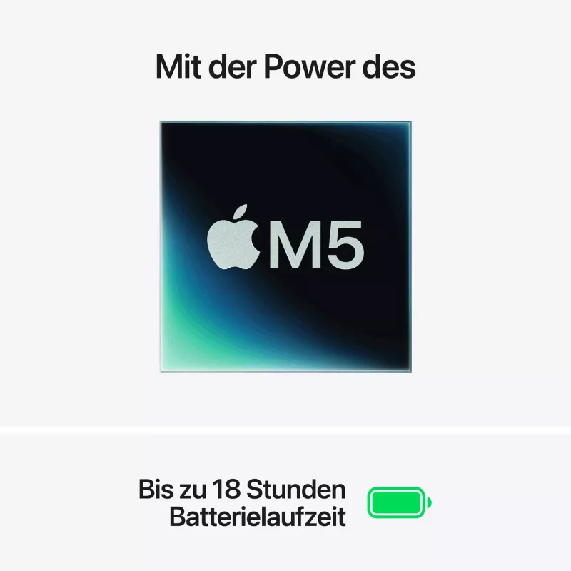 Apple MacBook Air 15 inch M5 10 kodolu CPU 10 kodolu GPU 24GB RAM 2TB SSD - sudraba, vācu klaviatūra ar Touch ID, 35W divu USB-C portu strāvas adapteris (CTO)