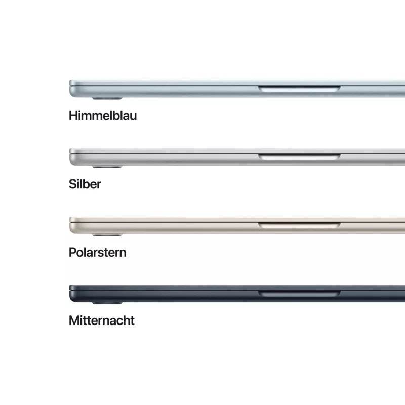 Apple MacBook Air 15 inch M5 10 kodolu CPU 10 kodolu GPU 24GB RAM 2TB SSD - sudraba, vācu klaviatūra ar Touch ID, 35W divu USB-C portu strāvas adapteris (CTO)
