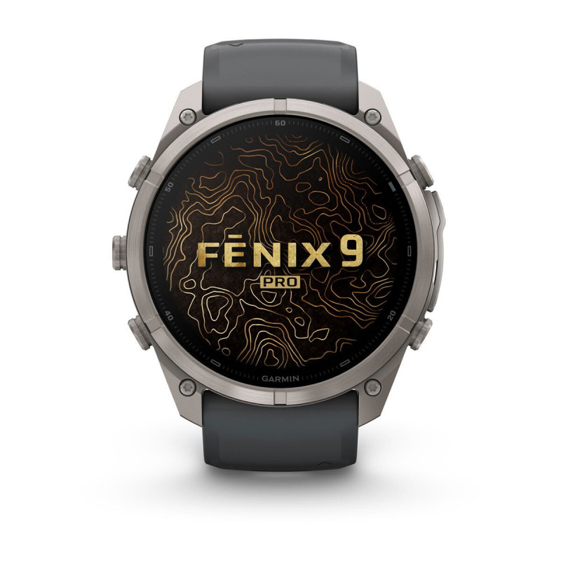 Garmin Fenix 9 Pro viedpulkstenis – 51 mm titāna korpuss ar grafīta/melnu silikona siksniņu