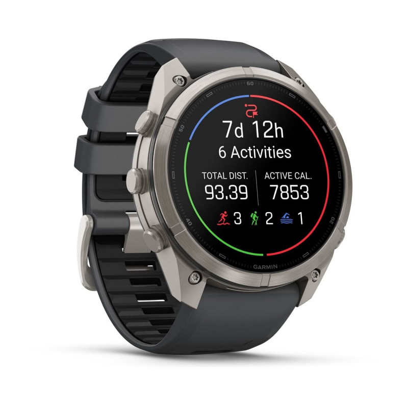 Garmin Fenix 9 Pro viedpulkstenis – 51 mm titāna korpuss ar grafīta/melnu silikona siksniņu