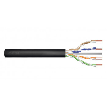 DIGITUS Cat6 U/UTP āra instalācijas kabelis, ar gēla pildījumu, PE, AWG 23/1, 305 m spole, melns
