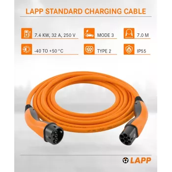 LAPP MOBILITY Uzlādes kabelis Type 2, līdz 7.4 kW, 7 m, oranžs (61791)