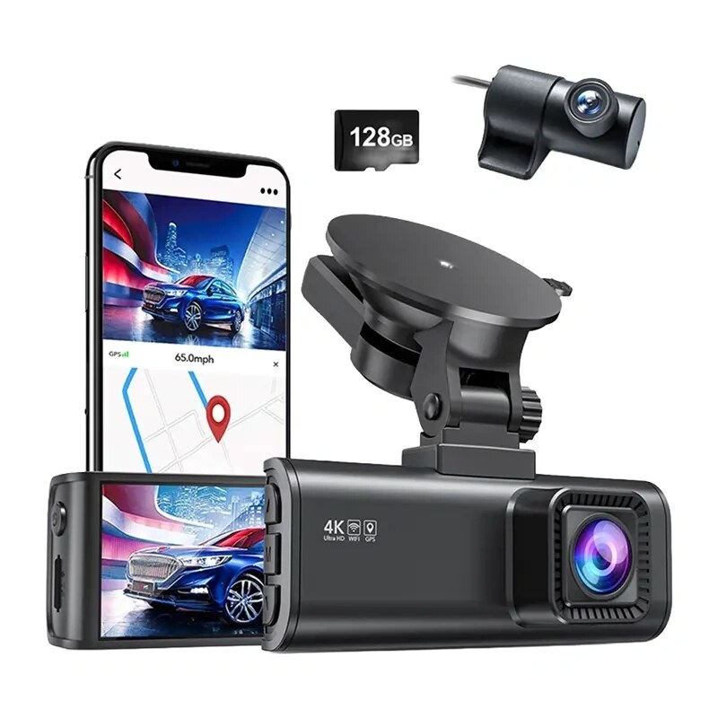 REDTIGER F7NP Wi-Fi 4K + 1080p automašīnas videokamera, 128GB