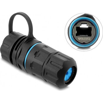 Delock kabeļa savienotājs RJ45 ligzda uz RJ45 ligzda Cat.6A ar M20 x 1.5 mm vītni un noslēgvāciņu ar korpusu IP68 pret putekļiem un ūdensdrošs (91840)