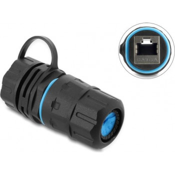 Delock kabeļa savienotājs RJ45 ligzda uz RJ45 ligzdu Cat.6A ar M23.5 x 1.5 mm vītni un vāciņu ar korpusu IP68 pret putekļiem un ūdeni (91841)