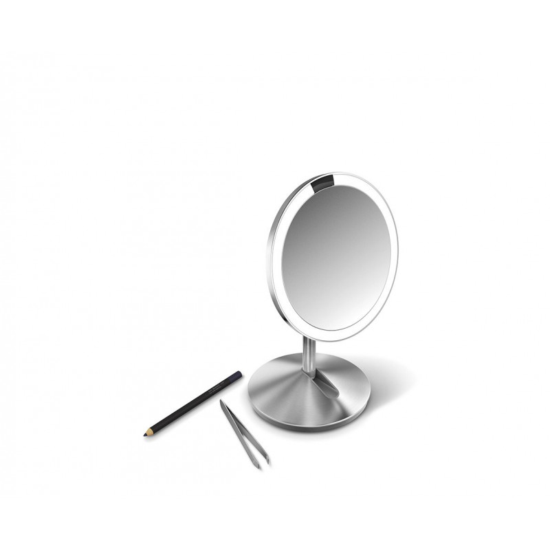 simplehuman salokāmais kosmētiskais spogulis ar sensoru, 12 cm, uzlādējams, matēts nerūsējošais tērauds