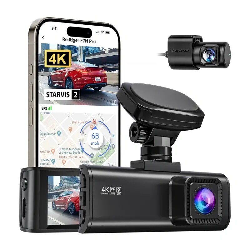 REDTIGER F7N Pro WiFi 4K + 1080p automašīnas videokamera