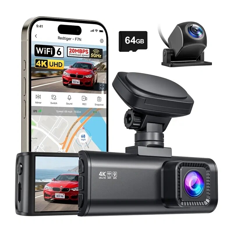 REDTIGER F7N (64G) WiFi 4K + 1080p automašīnas videokamera