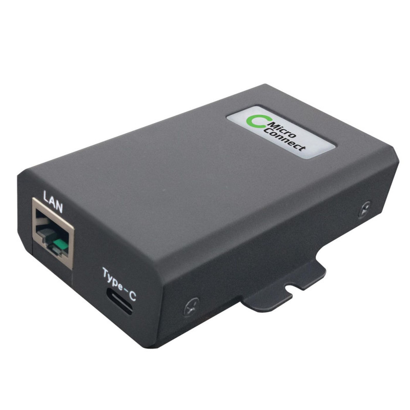 Microconnect POEINJ-60W-USBC gigabitu PoE inžektors, IEEE 802.3af/802.3bt, 100 m, melns