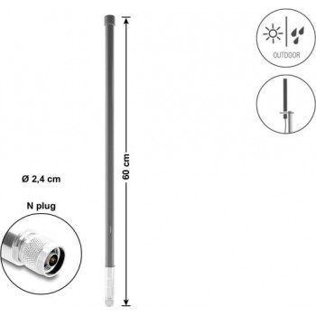 Delock WiFi 5800 MHz antena N plug 10 dBi daudzvirzienu stacionāra āra pelēka 60 cm (60767)