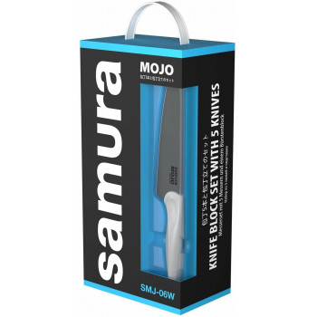 Samura MOJO 6 nažu komplekts ar bloku, balti rokturi (SMJ-06W)