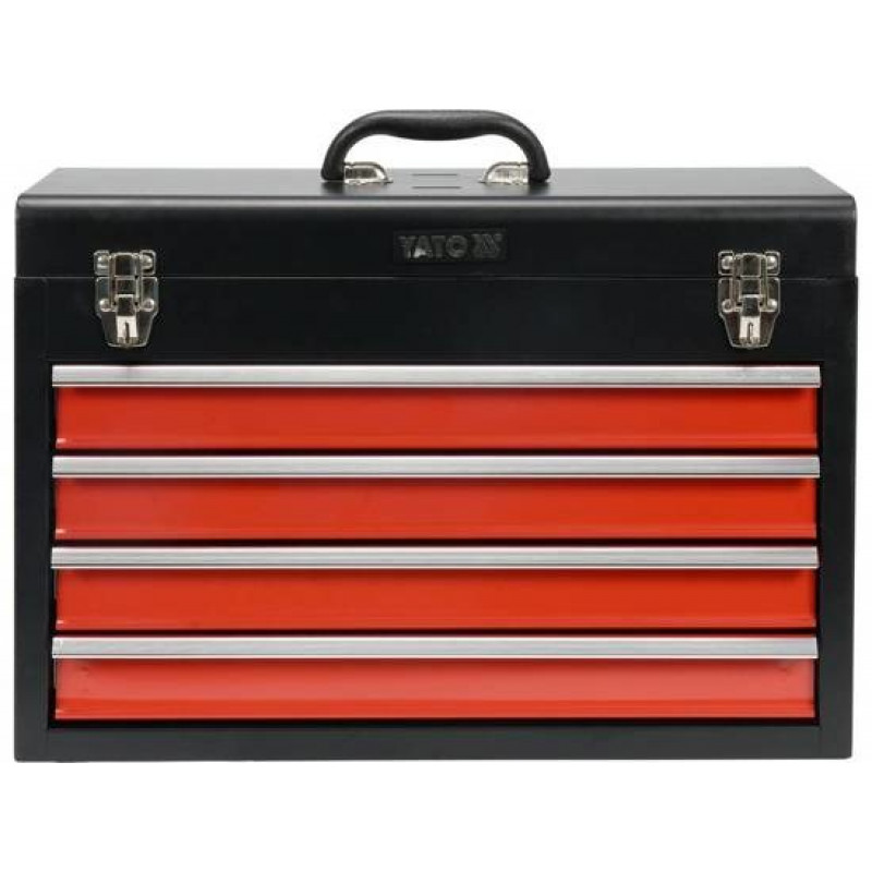 Yato YT-08874 maza izmēra detaļu un instrumentu kaste, nerūsējošais tērauds, melna/sarkana