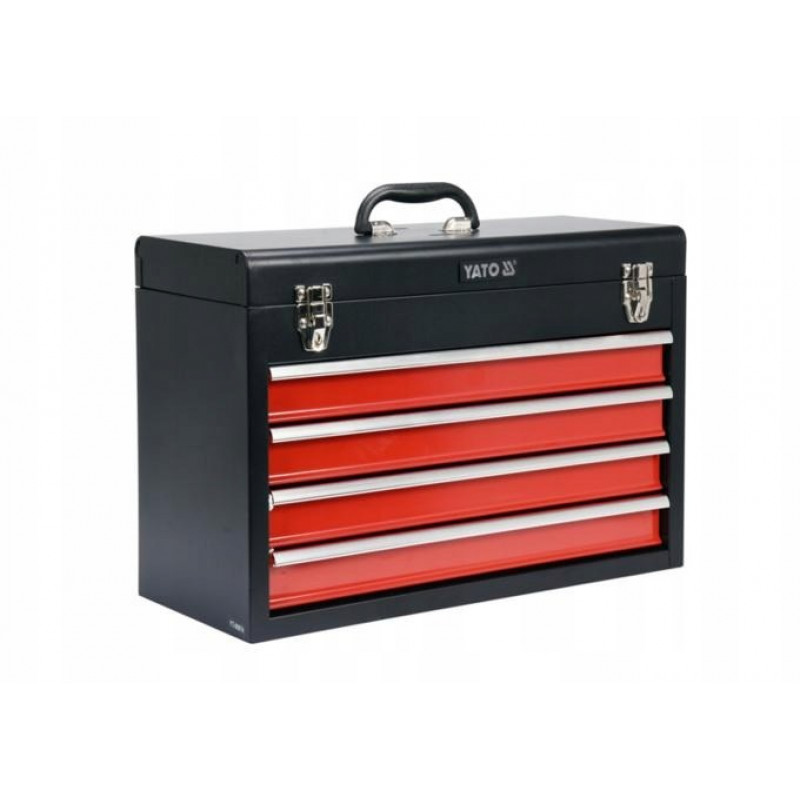 Yato YT-08874 maza izmēra detaļu un instrumentu kaste, nerūsējošais tērauds, melna/sarkana