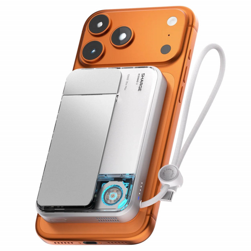 SHARGE ICEMAG 3 pārnēsājamais akumulators, 10 000 mAh, 25 W Qi2, 35 W USB-C, balts