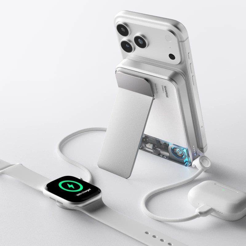 SHARGE ICEMAG 3 pārnēsājamais akumulators, 10 000 mAh, 25 W Qi2, 35 W USB-C, balts