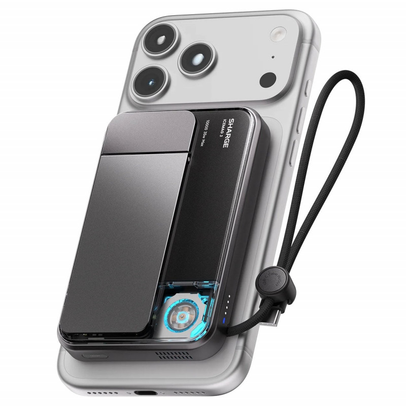 SHARGE ICEMAG 3 pārnēsājamais akumulators, 10 000 mAh, 25 W Qi2, 35 W USB-C, melns