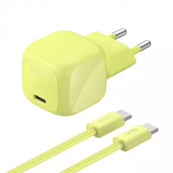 Belkin BOOST Charge USB-C/USB-C 30W PD lādētājs ar PPS, Citrus + 2 m USB-C kabelis (WCA008KQ2MGR-B6)