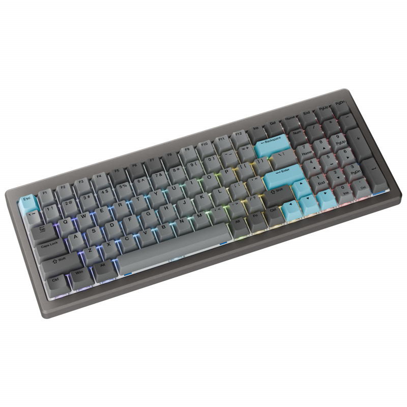 Ducky Cushion 98 spēļu klaviatūra, 96%, US izkārtojums (ANSI), Shush zaļie slēdži - Nickel (DKCUS2598-DDUSPHCC3H1)