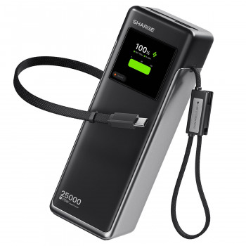 SHARGE HyperTower 170 pārnēsājamais akumulators, 25 000 mAh, 170 W, 4 vienā, melns
