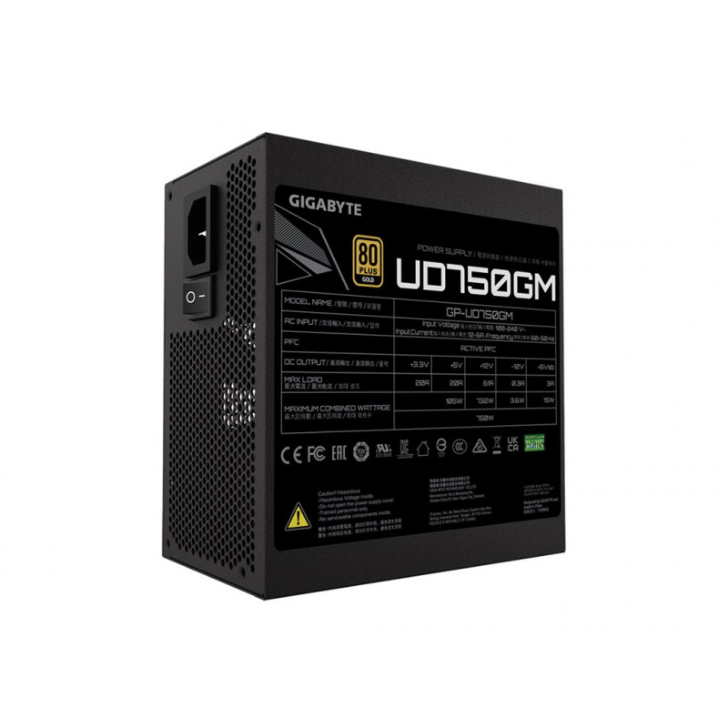 GIGABYTE UD750GM 750W ATX barošanas bloks, 80+ Gold, pilnībā modulārs