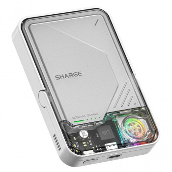 SHARGE ICEMAG 2 pārnēsājamais akumulators, 10000 mAh, 15 W Qi2, 30 W USB-C, caurspīdīgs