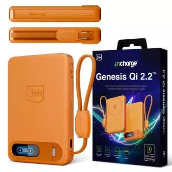 3mk incharge® Genesis Qi 2 25W bezvadu lādētājs + PD45W, ar iebūvētu USB-C kabeli, oranžs