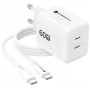 Forcell F-Energy GaN III Crystal Color VT-60 60W PD QC 4.0 sienas lādētājs ar 2x USB-C, balts + kabelis